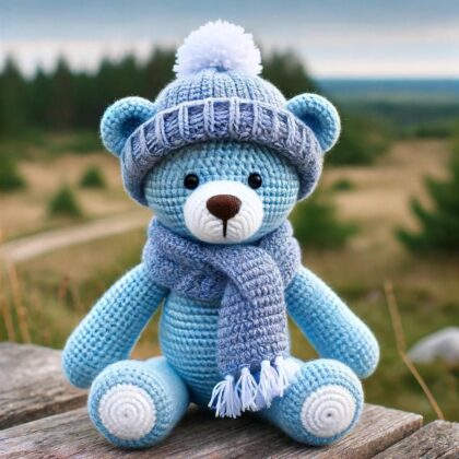 Handmade Crochet Winter Bear Doll - Cozy Hat and Scarf